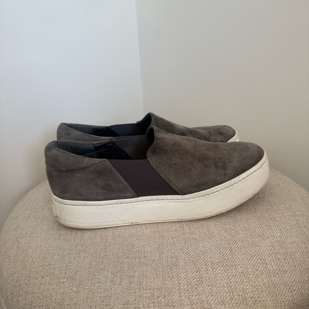 Vince- Women's Gray Suede Warren Slip-on Platform Sneaker